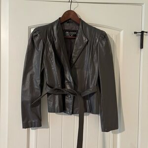 Vintage Gray Leather Belted Jacket
